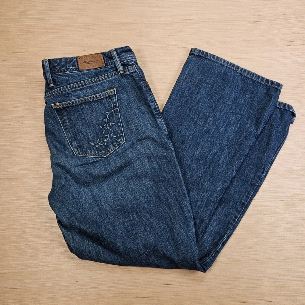 Y2K Eddie‎ Bauer Jeans Womens 14 35x30 Blue Shaped Fit Straight Leg Denim 07